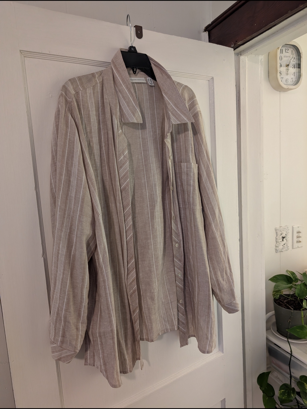 Susan Graver Beige Stripe Button-Up Shirt 2X